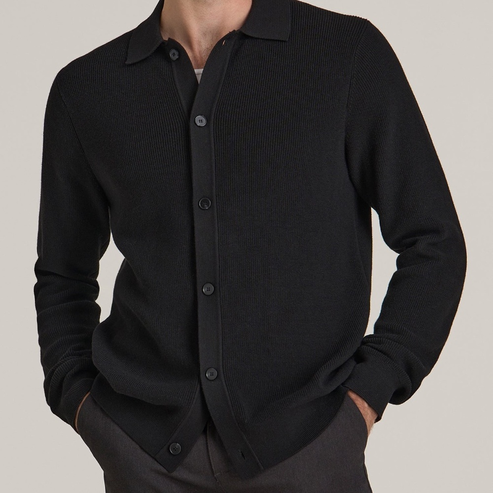 American Tall Sweater Polo Cardigan for Tall Men in Black Size XLXL / Tall / Bla